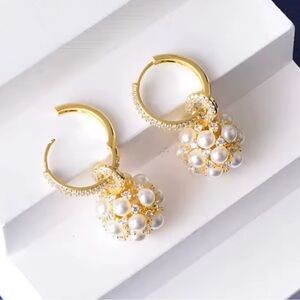 Anthropologie Gold Pearl Drop Earrings